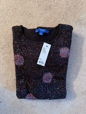 APT. 9 Black Crewneck Sweater with Multicolor Sparkle Dots